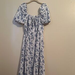 SHEIN White and Blue Floral Dress